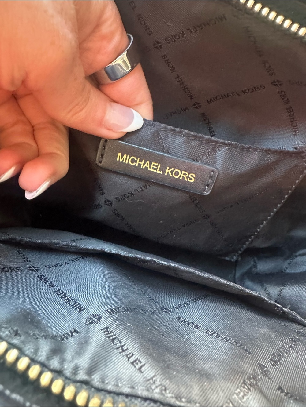 Michael Kors Black Leather Satchel with Gold Logo Charm - Picture 4 of 5